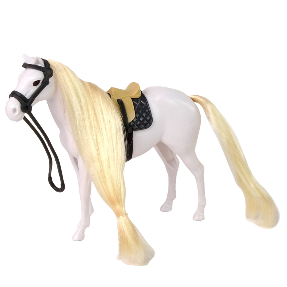 Cavalo com Crina Comprida Sela Copo Escova Branco