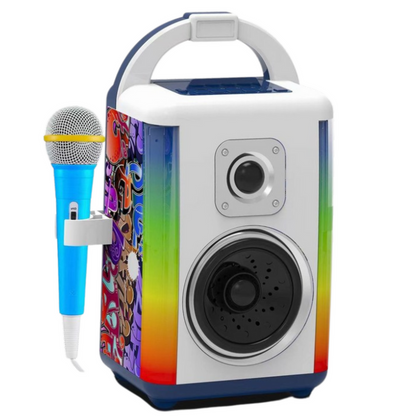 Coluna Karaoke com Microfone Bluetooth MP3 Gravação LED