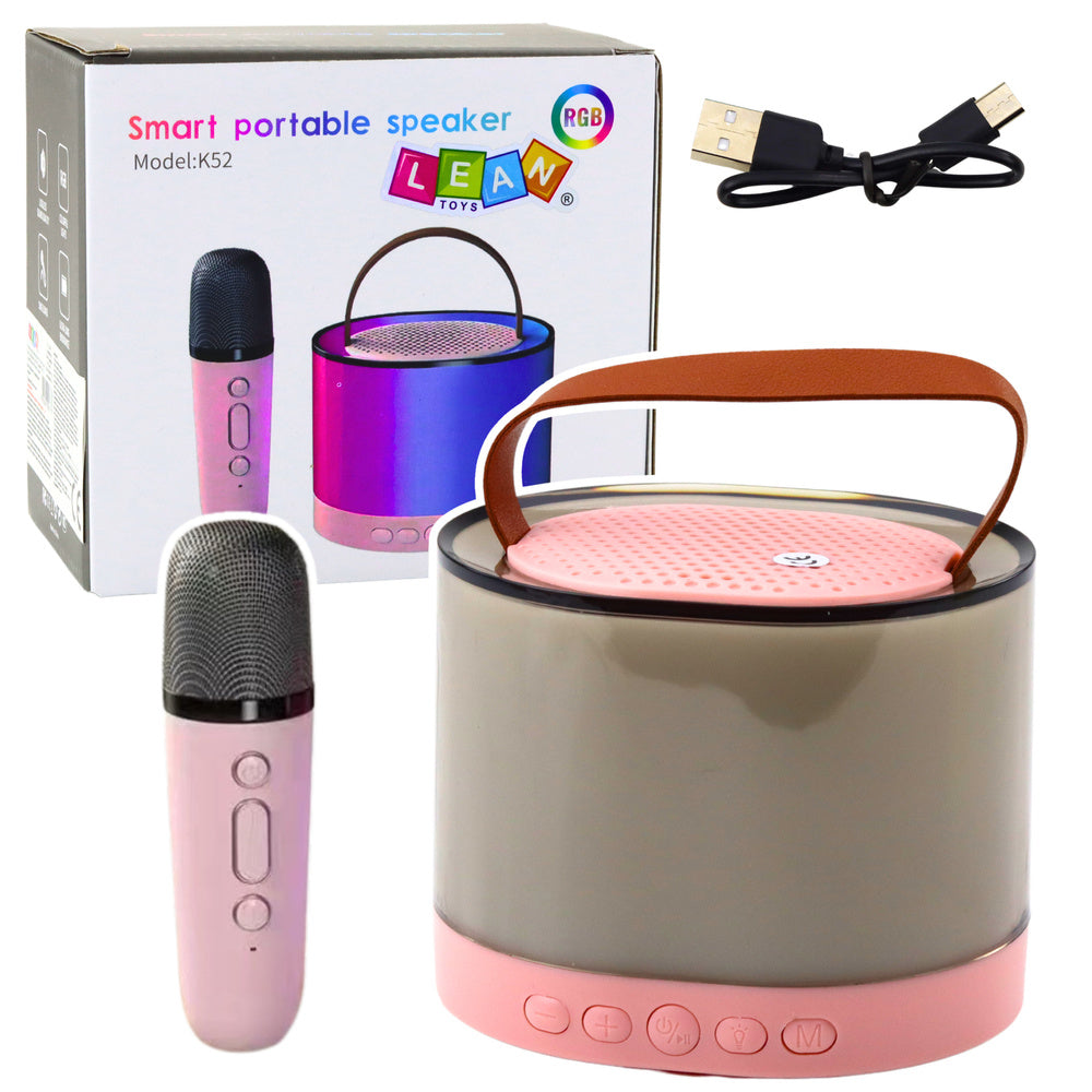 Kit Karaoke Coluna Microfone Wireless K52 RGB Rosa