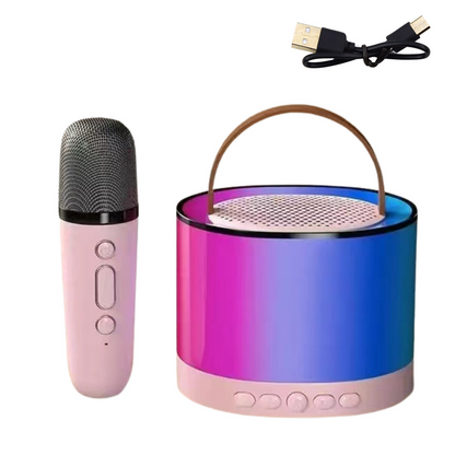 Kit Karaoke Coluna Microfone Wireless K52 RGB Rosa