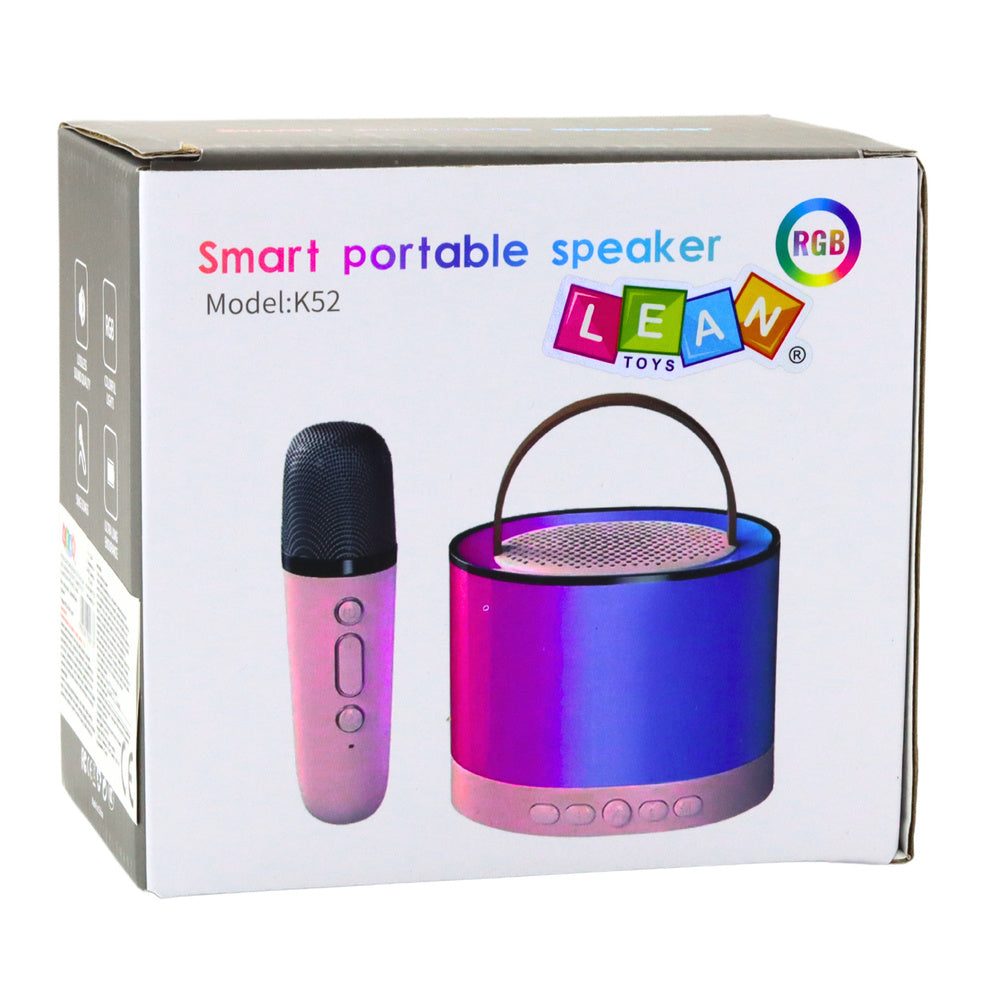 Kit Karaoke Coluna Microfone Wireless K52 RGB Rosa