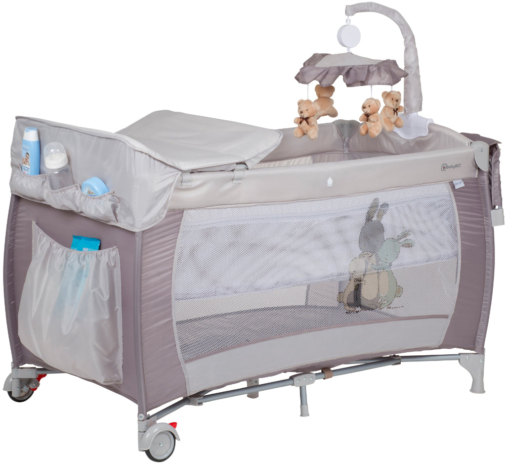 Cama De Viagem Com Muda-Fraldas babyGO Sleeper Delux Beige