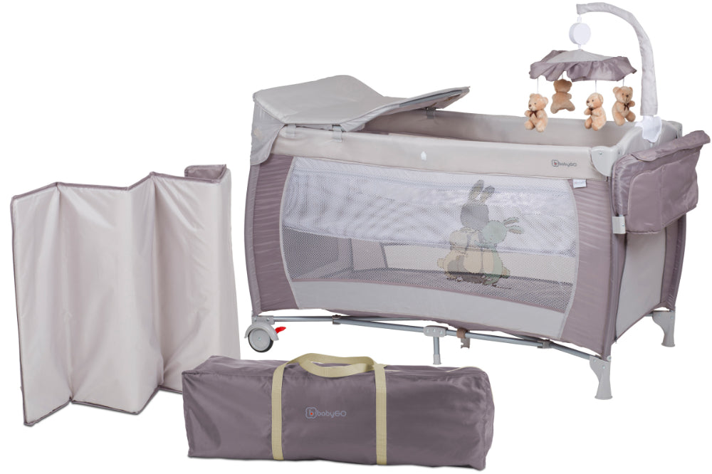 Cama De Viagem Com Muda-Fraldas babyGO Sleeper Delux Beige