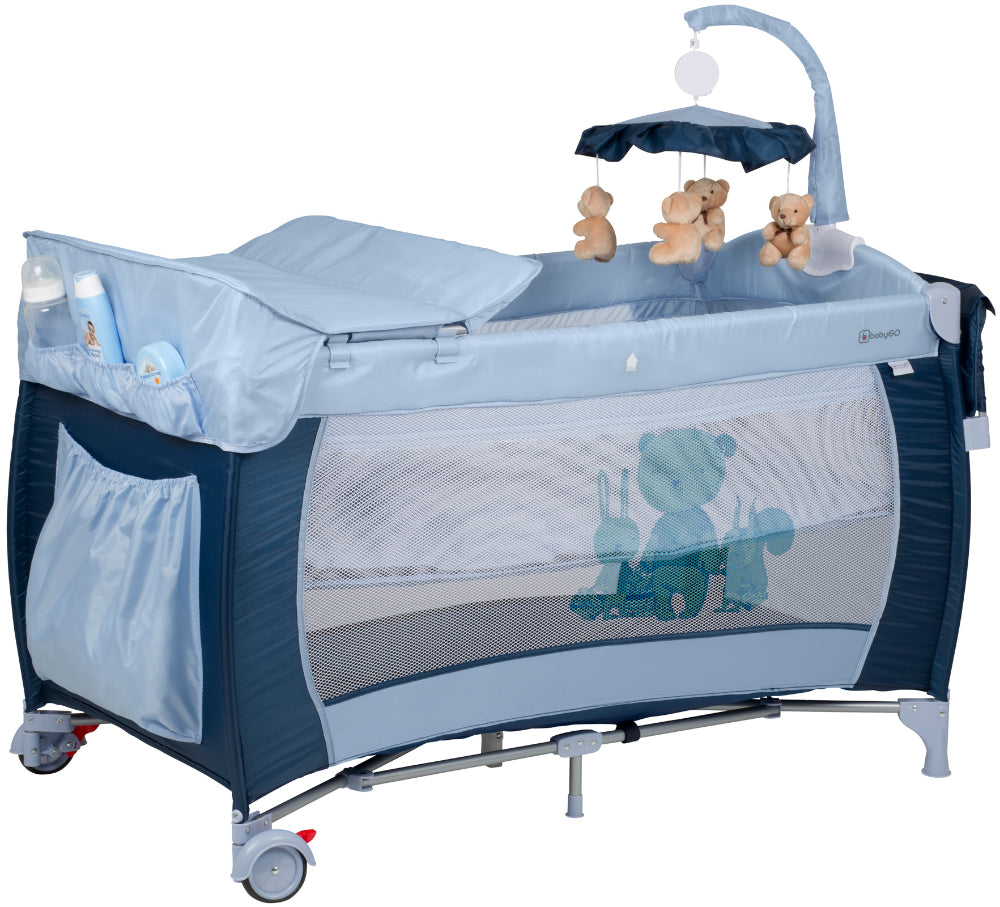 Cama De Viagem Com Muda-Fraldas babyGO Sleeper Delux Blue