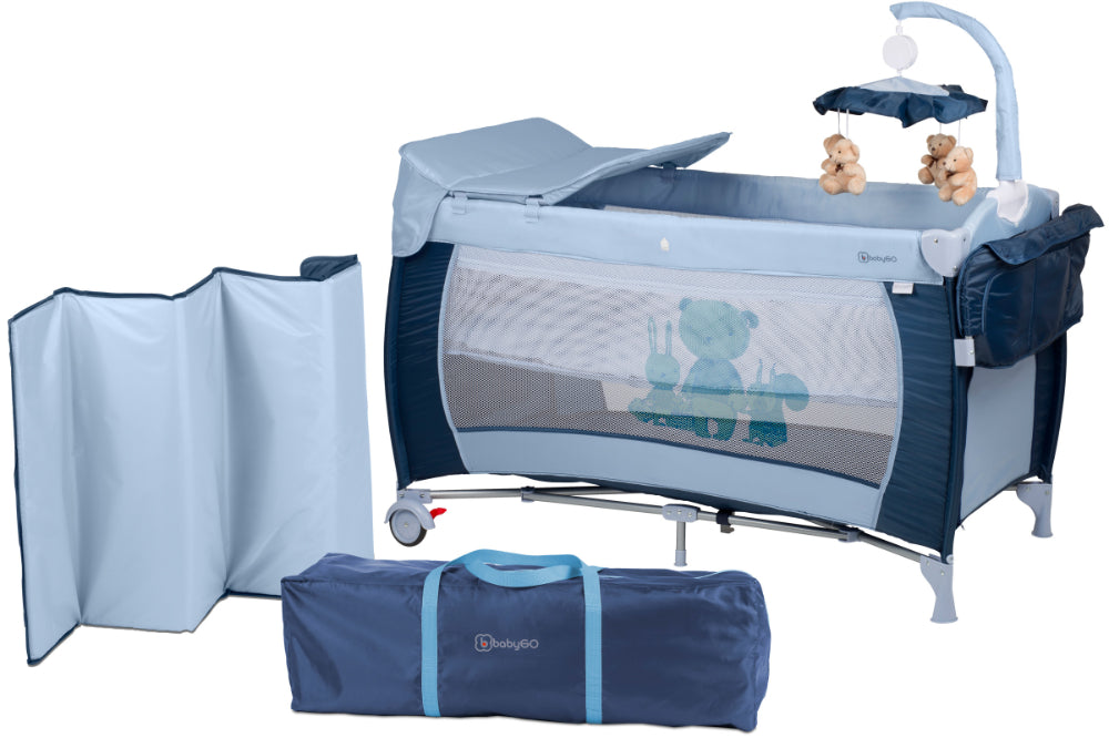 Cama De Viagem Com Muda-Fraldas babyGO Sleeper Delux Blue
