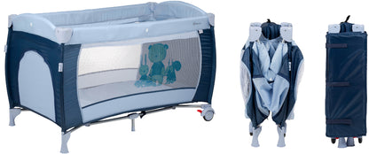 Cama De Viagem Com Muda-Fraldas babyGO Sleeper Delux Blue