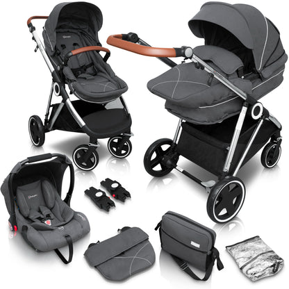 Carrinho De Bebé 3 In 1 babyGO Halime Grey (Silver Chassi)