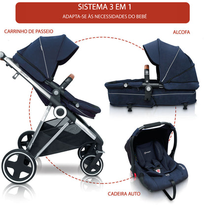 Carrinho De Bebé 3 In 1 babyGO Halime Black (Silver Chassi)