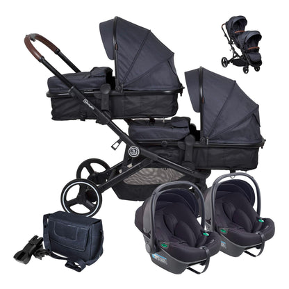Carrinho De Gémeos 3 In 1 babyGO Twinner Set Grey