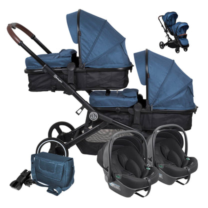 Carrinho De Gémeos 3 In 1 babyGO Twinner Set Blue