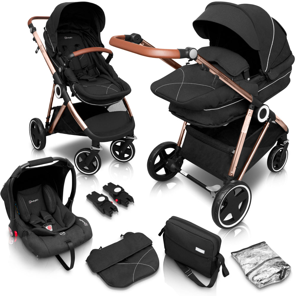 Carrinho De Bebé 3 In 1 babyGO Halime Black (Gold Chassi)