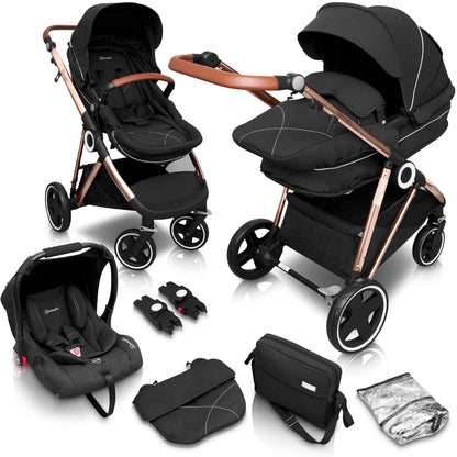 Carrinho De Bebé 3 In 1 babyGO Halime Black (Gold Chassi)