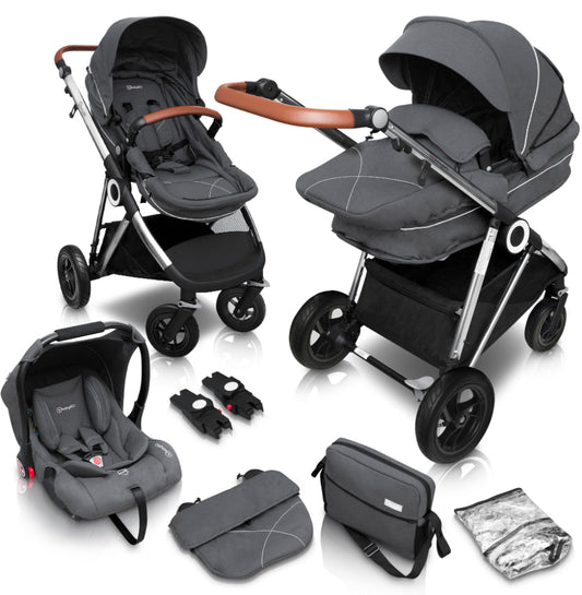 Carrinho De Bebé 3 In 1 babyGO Halime Air Grey (Silver Chassi)