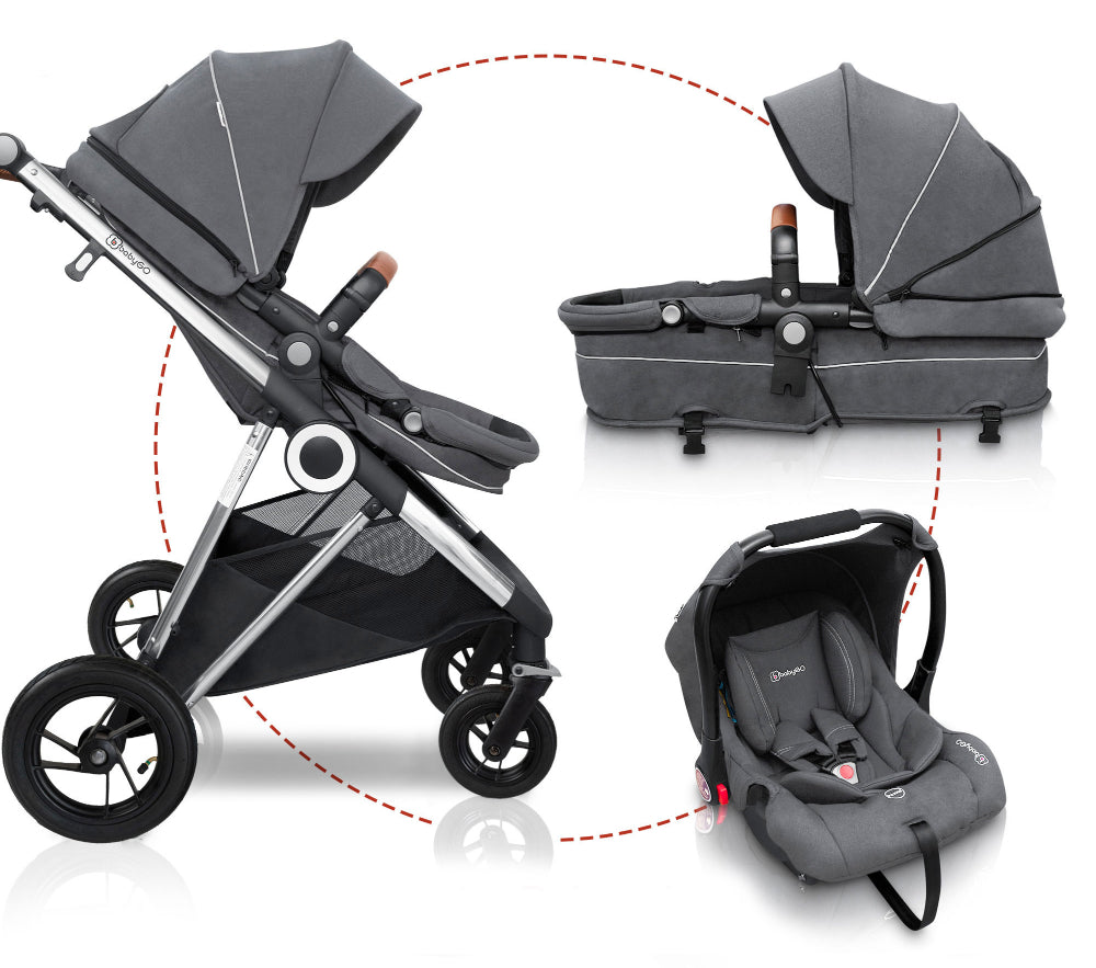 Carrinho De Bebé 3 In 1 babyGO Halime Air Grey (Silver Chassi)