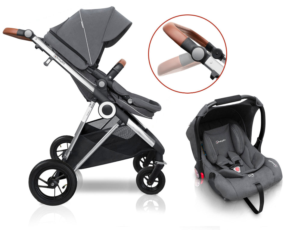Carrinho De Bebé 3 In 1 babyGO Halime Air Grey (Silver Chassi)