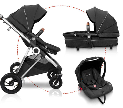 Carrinho De Bebé 3 In 1 babyGO Halime Air Anthracite (Silver Chassi)