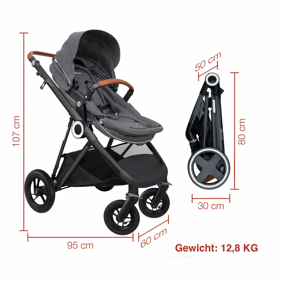 Carrinho De Bebé 3 In 1 babyGO Halime Air Grey (Black Chassis)
