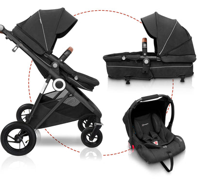 Carrinho De Bebé 3 In 1 babyGO Halime Air Anthracite 
(Black Chassi)