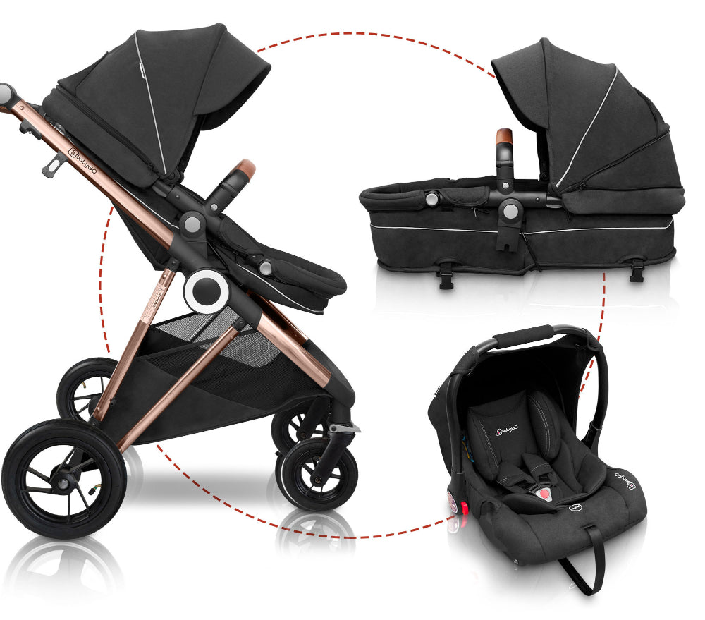 Carrinho De Bebé 3 In 1 babyGO Halime Air Anthracite 
(Gold Chassi)