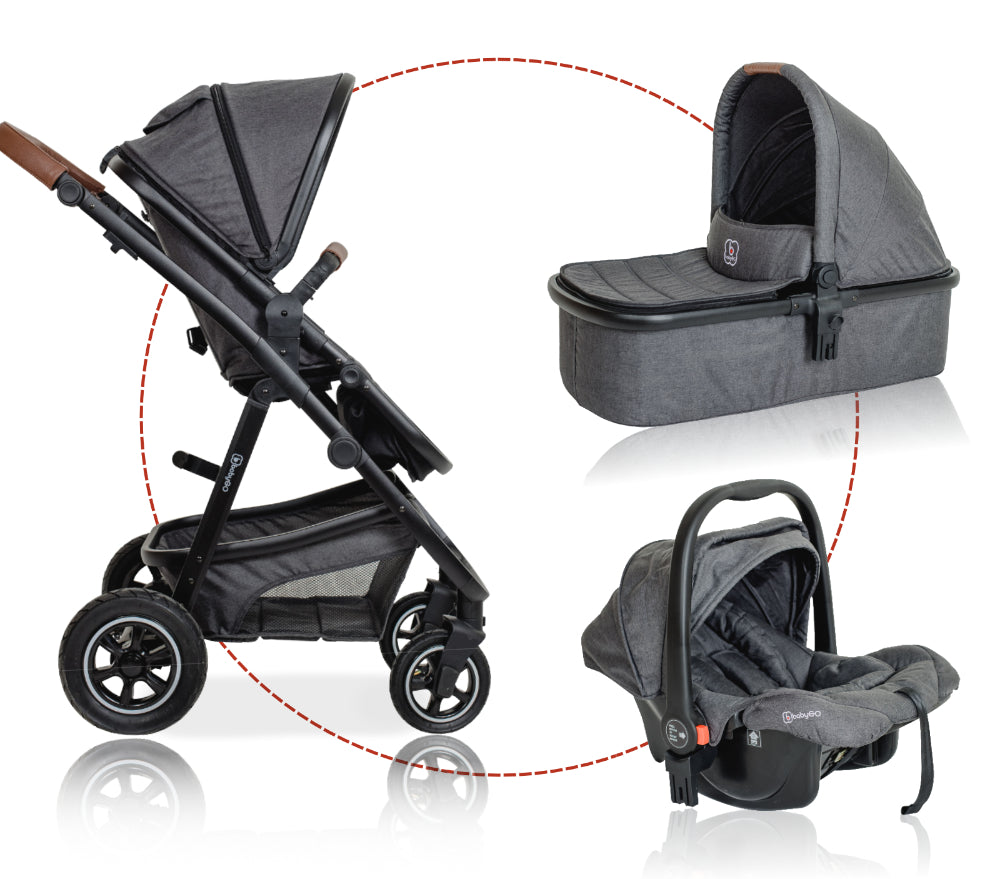 Carrinho De Bebé 3 In 1 babyGO Simplex 3 In 1 Grey Melange