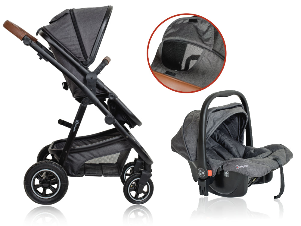 Carrinho De Bebé 3 In 1 babyGO Simplex 3 In 1 Air Grey Melange