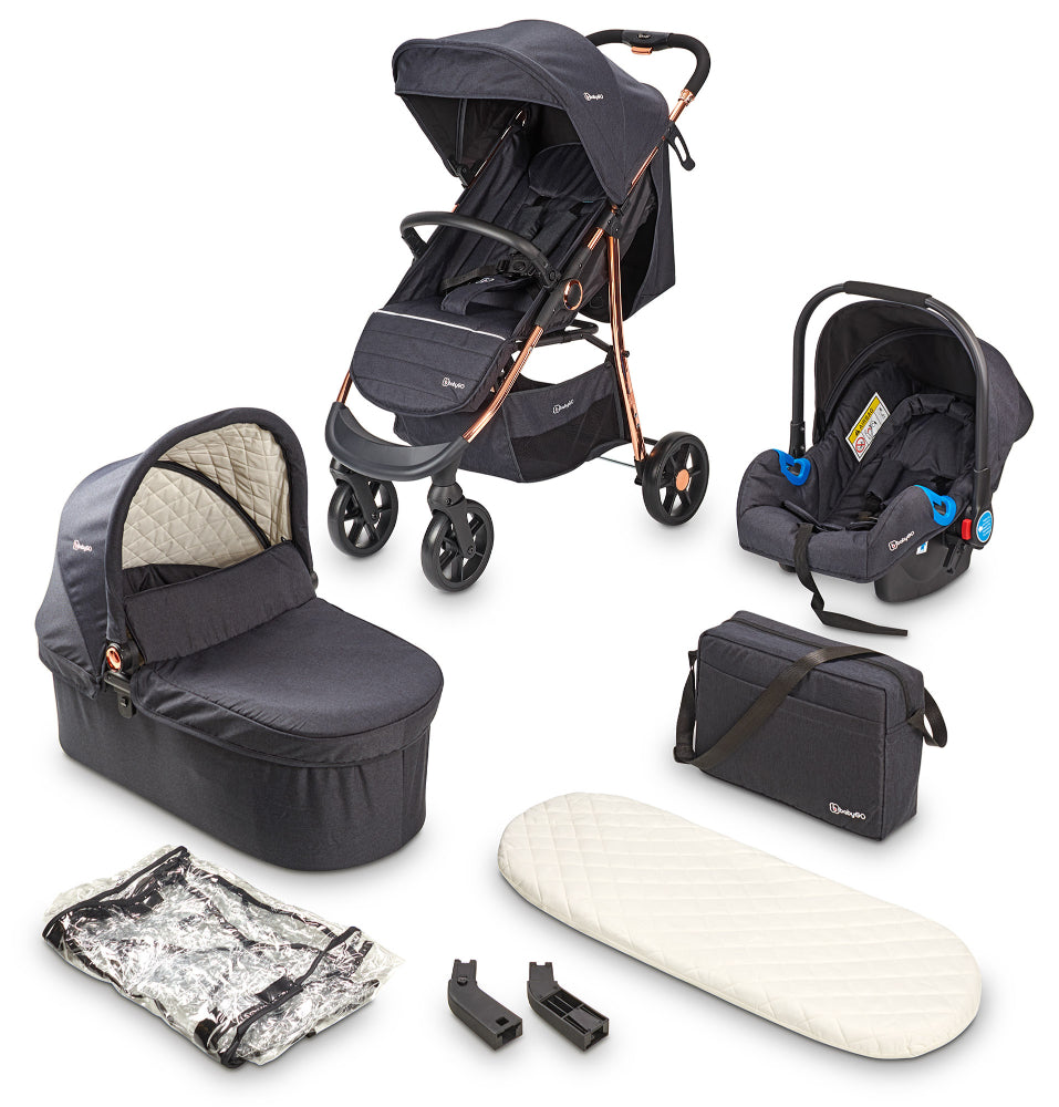 Carrinho De Bebé 3 In 1 babyGO Style Black Rosegold