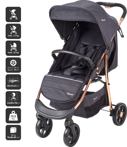 Carrinho De Bebé 3 In 1 babyGO Style Black Rosegold