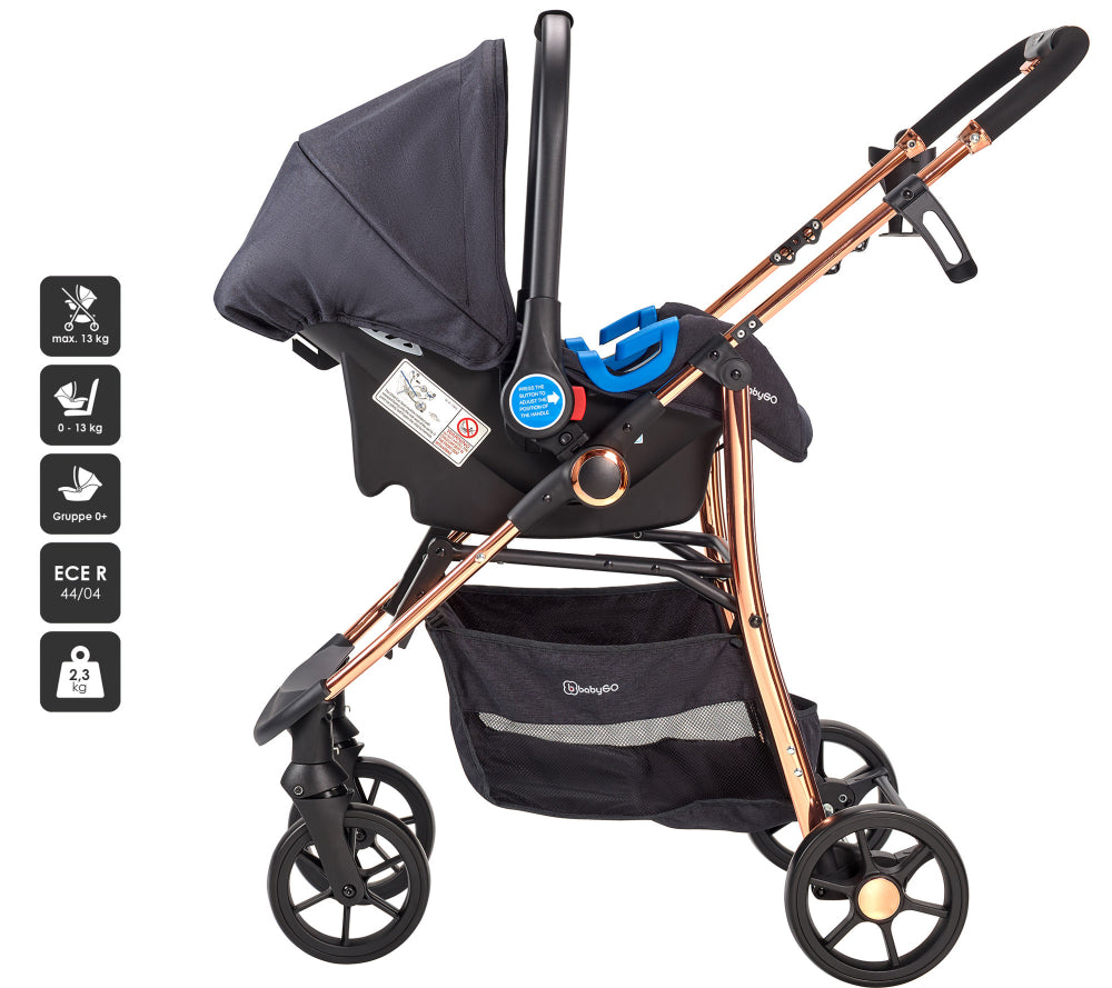 Carrinho De Bebé 3 In 1 babyGO Style Black Rosegold