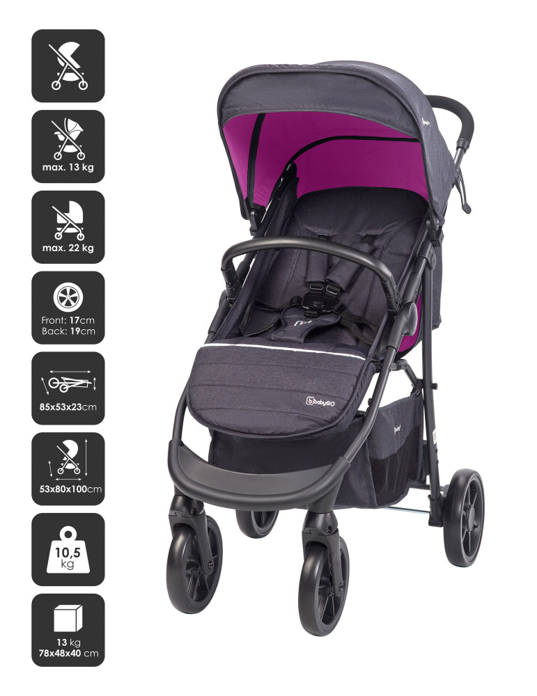 Carrinho De Bebé 3 In 1 babyGO Style Rosa