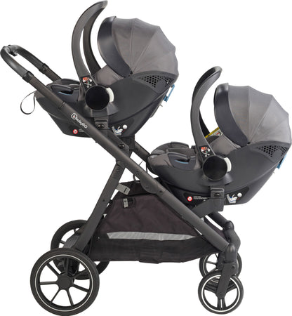 Carrinho De Gémeos Trio conversível Capas De Chuva, Adaptadores, Saco Muda Fraldas E cadeiras auto grupo 0 babyGO Duo Mega Grey/Black Grip