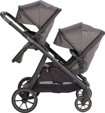 Carrinho De Gémeos Trio conversível Capas De Chuva, Adaptadores, Saco Muda Fraldas, cadeiras auto grupo 0 e bases Isofix babyGO Duo Mega Grey/Black Grip