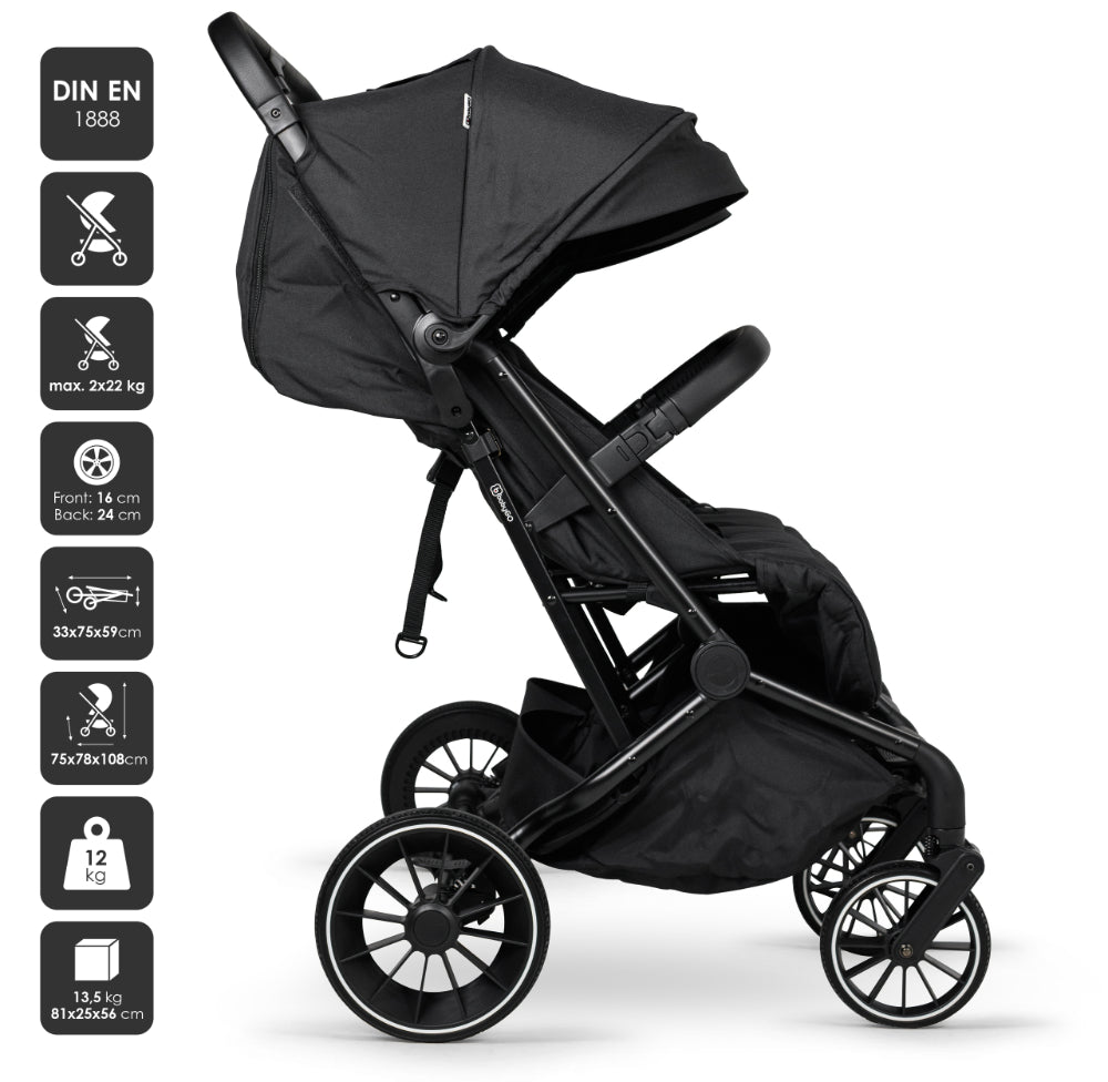 Carrinho De Passeio Para Gémeos babyGO Go Twice Black