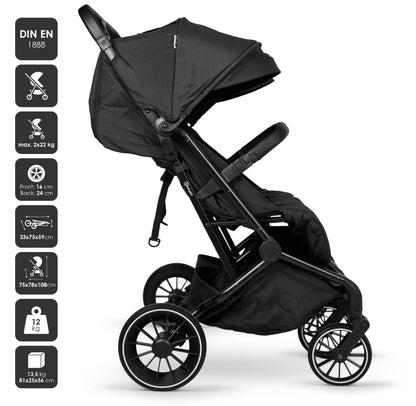 Carrinho De Passeio Para Gémeos babyGO Go Twice Black