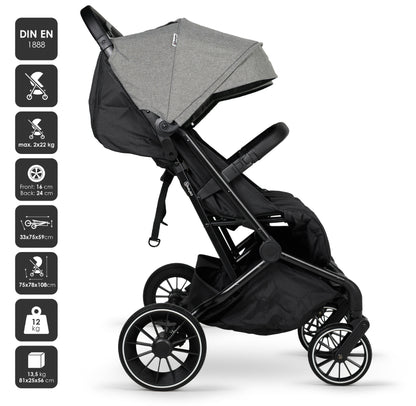 Carrinho De Passeio Para Gémeos babyGO Go Twice Grey