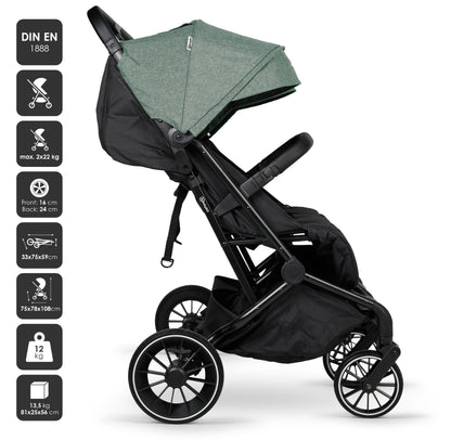 Carrinho De Passeio Para Gémeos babyGO Go Twice Green