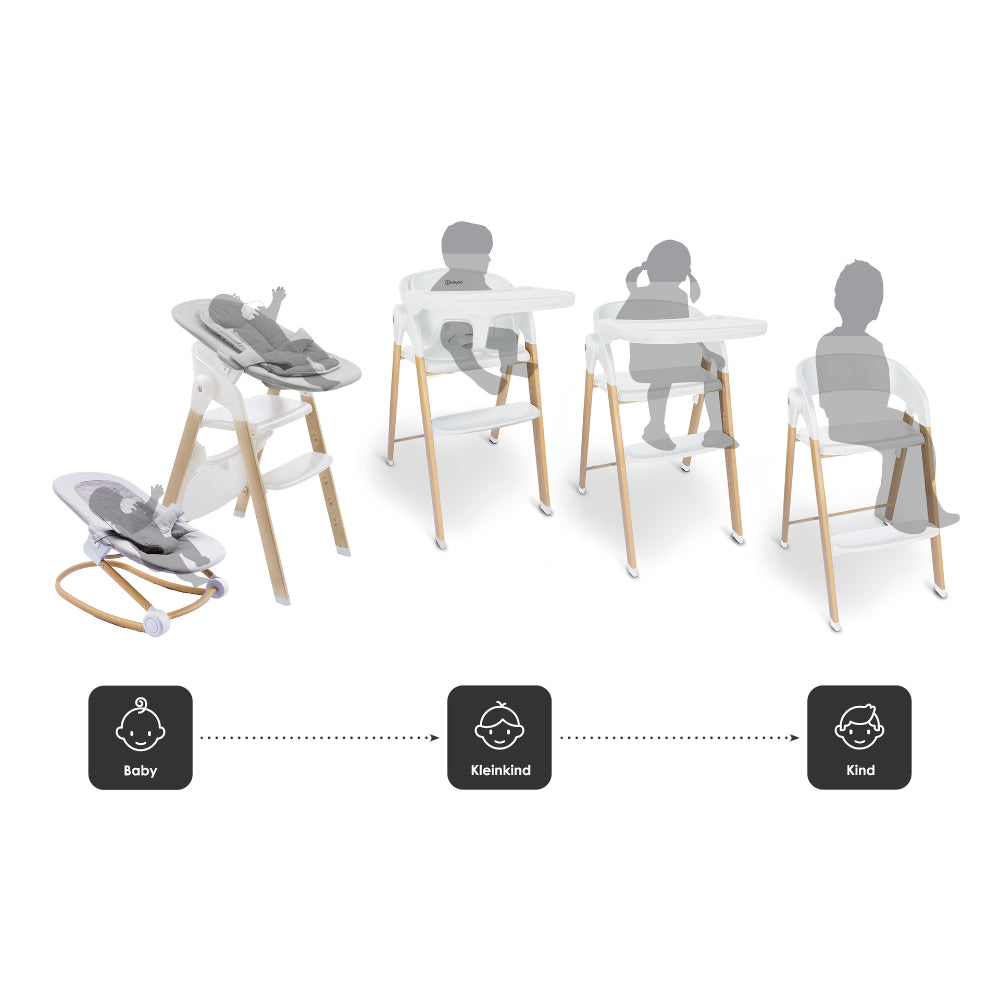 Cadeira Da Papa multifunções babyGO Levels Newborn White - 
com espreguiçadeira