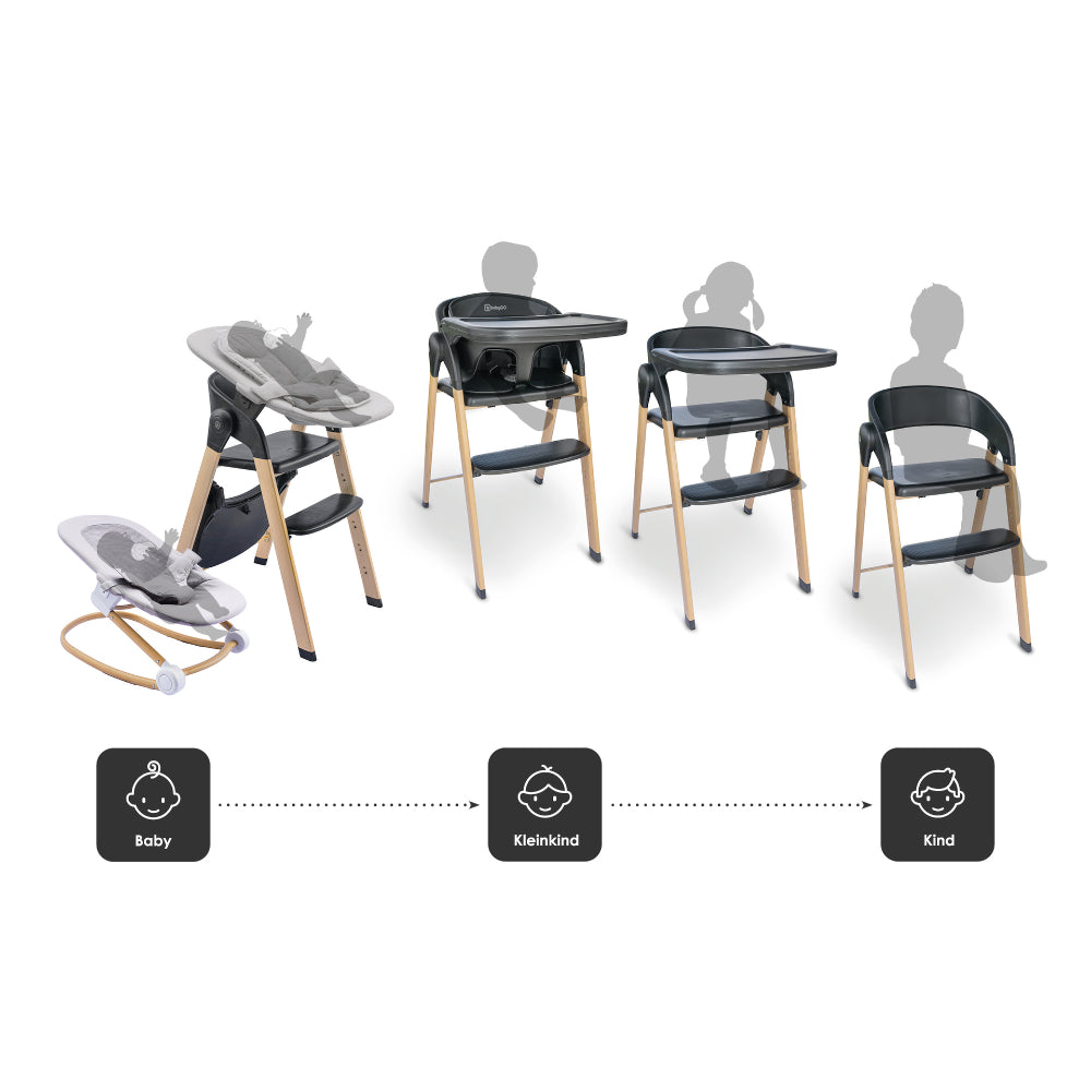 Cadeira Da Papa multifunções babyGO Levels Newborn Black - 
com espreguiçadeira