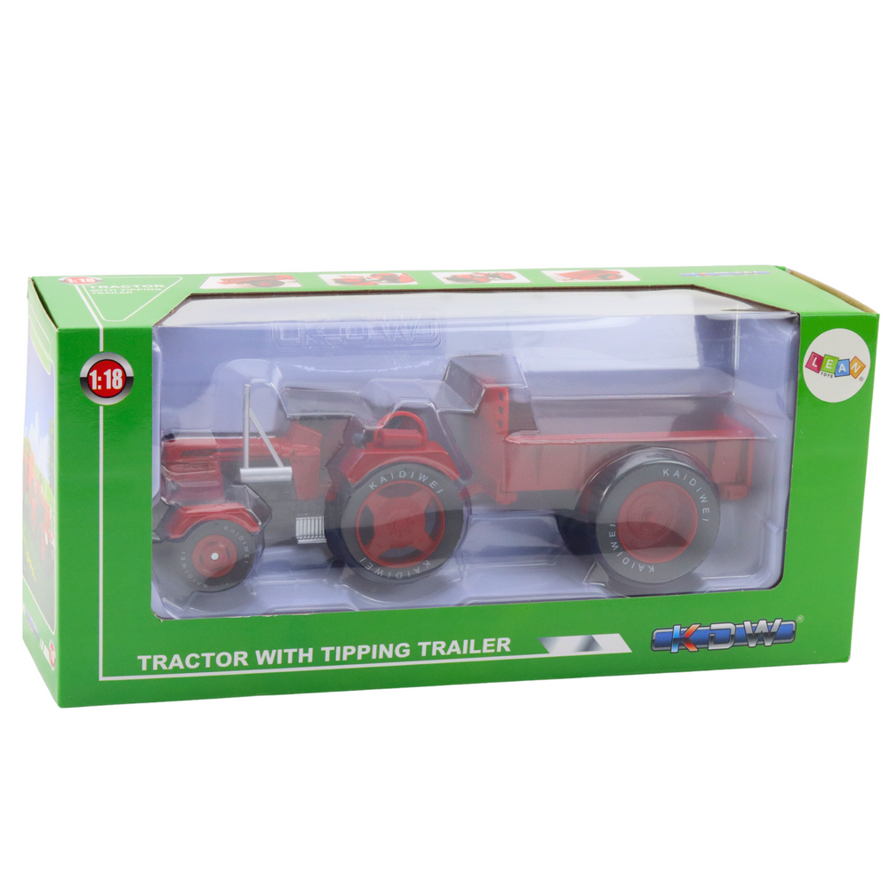 Trator Agrícola Metálico com Reboque Vermelho 1:18