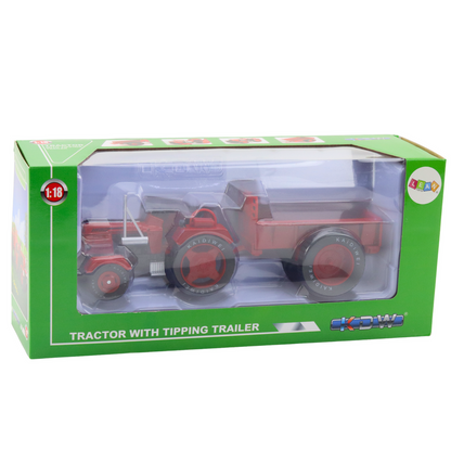 Trator Agrícola Metálico com Reboque Vermelho 1:18