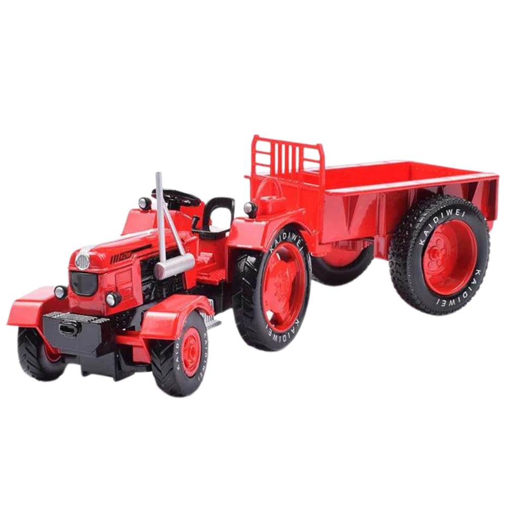 Trator Agrícola Metálico com Reboque Vermelho 1:18