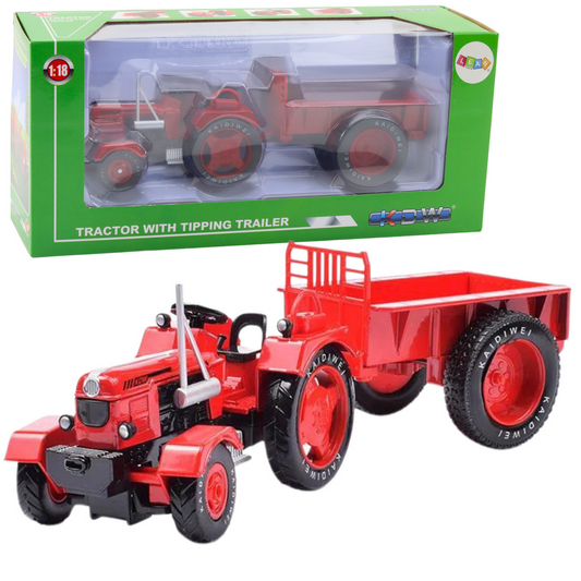 Trator Agrícola Metálico com Reboque Vermelho 1:18