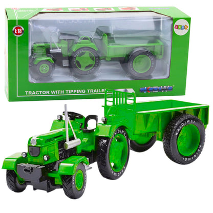 Trator Agrícola Metálico com Reboque Verde 1:18