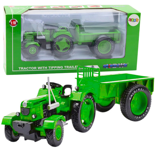 Trator Agrícola Metálico com Reboque Verde 1:18