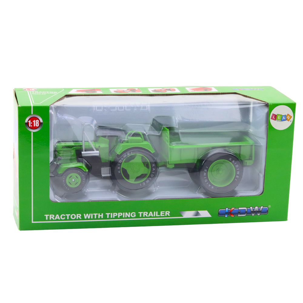 Trator Agrícola Metálico com Reboque Verde 1:18