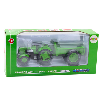 Trator Agrícola Metálico com Reboque Verde 1:18