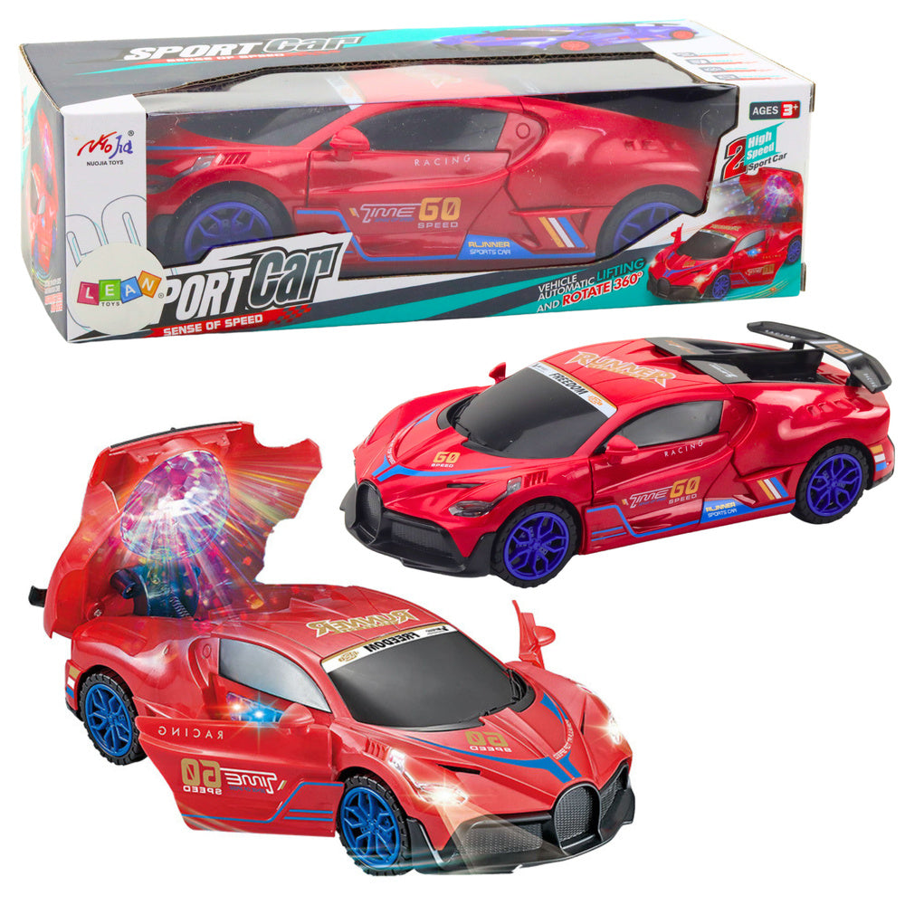 Carro Desportivo Sensor Obstáculos Bola LED Rotação 360° Luzes Sons Vermelho
