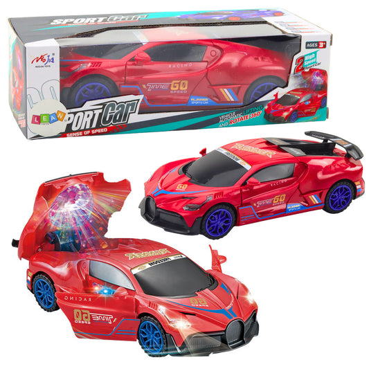 Carro Desportivo Sensor Obstáculos Bola LED Rotação 360° Luzes Sons Vermelho