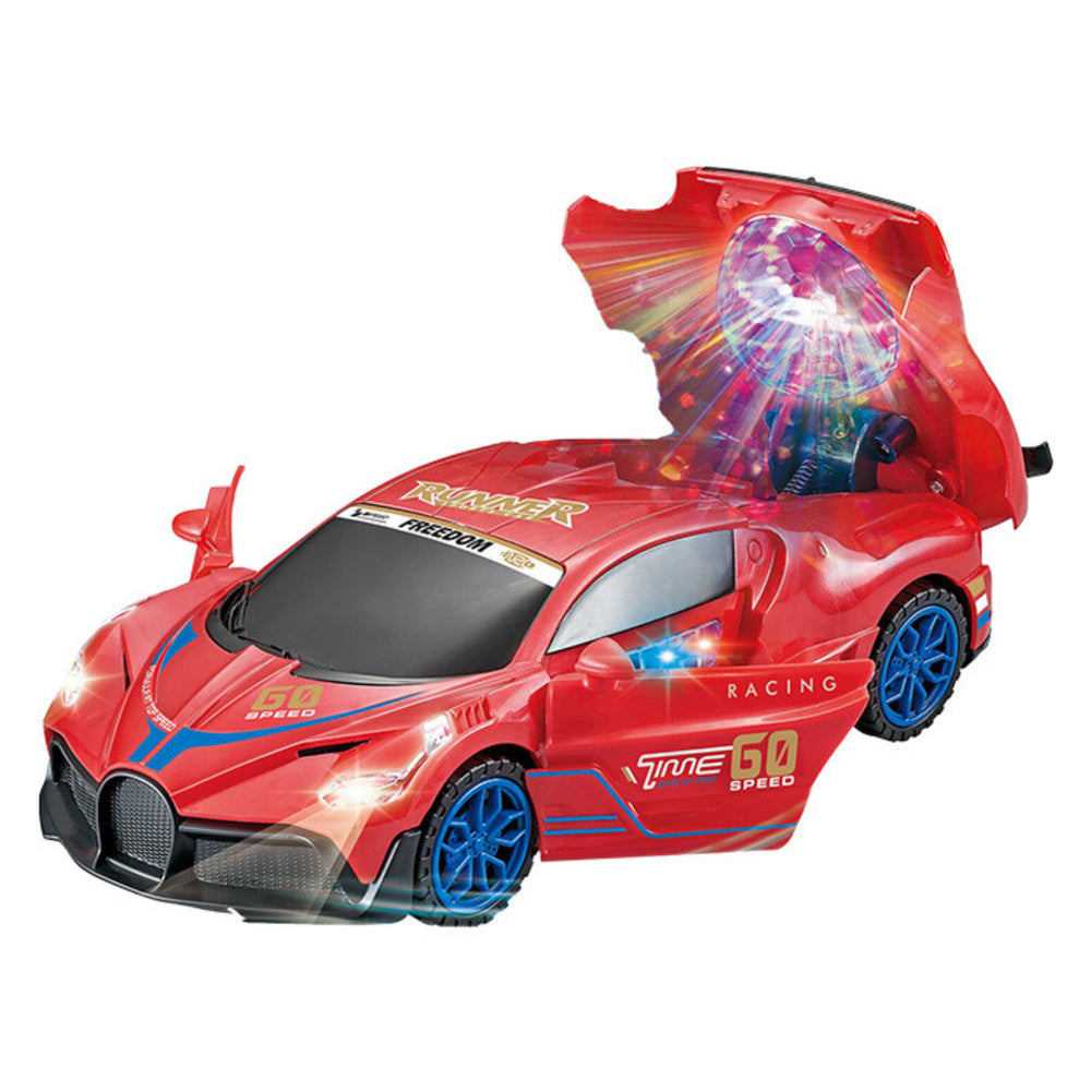 Carro Desportivo Sensor Obstáculos Bola LED Rotação 360° Luzes Sons Vermelho