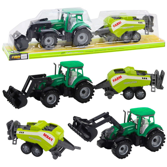 Conjunto Trator com Carregador e Enfardadeira Verde