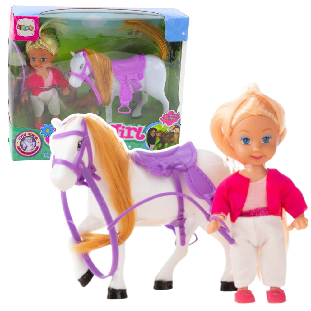Conjunto Mini Boneca com Cavalo e Acessórios de Equitação